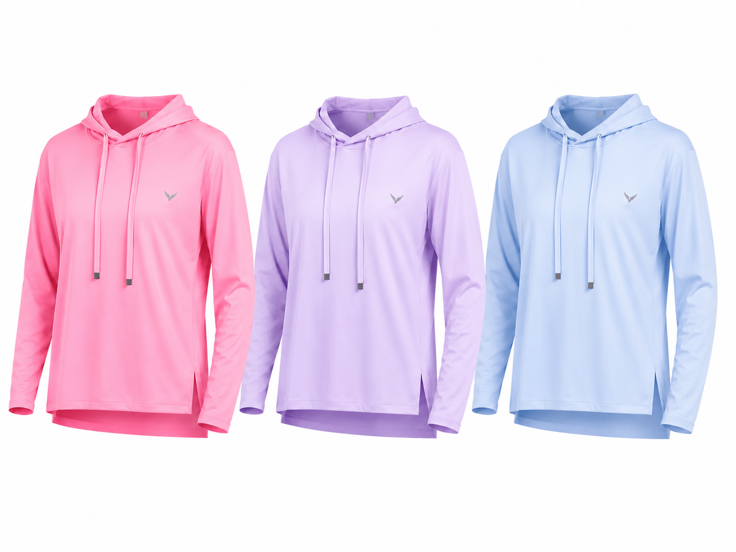 Lite hoodie – Soft Lavender, Baby Blue, Neon Fuchsia