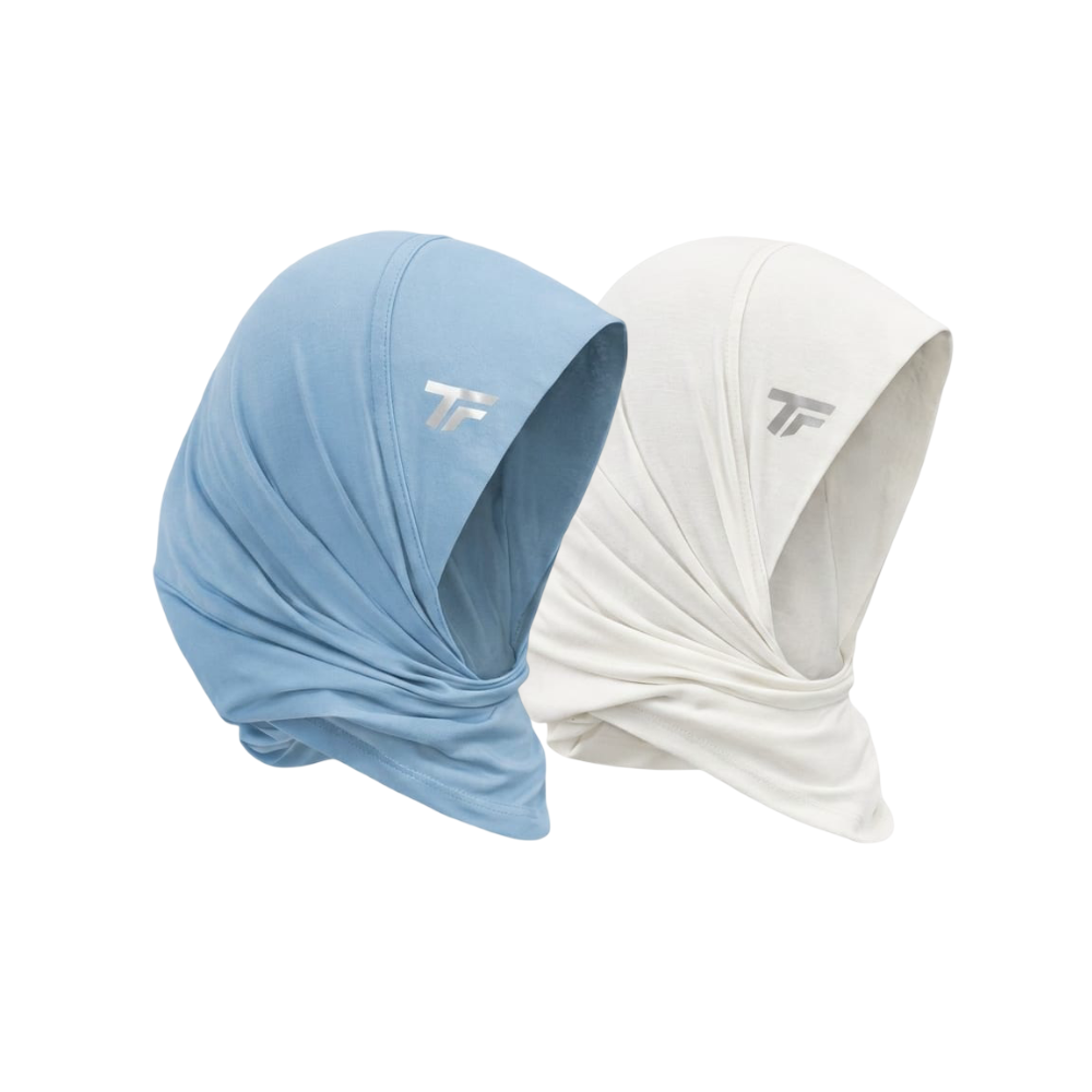 Sports Hijab ♤ ♤ Dusty Blue & Off White ♤ ♤  ((Bundle))