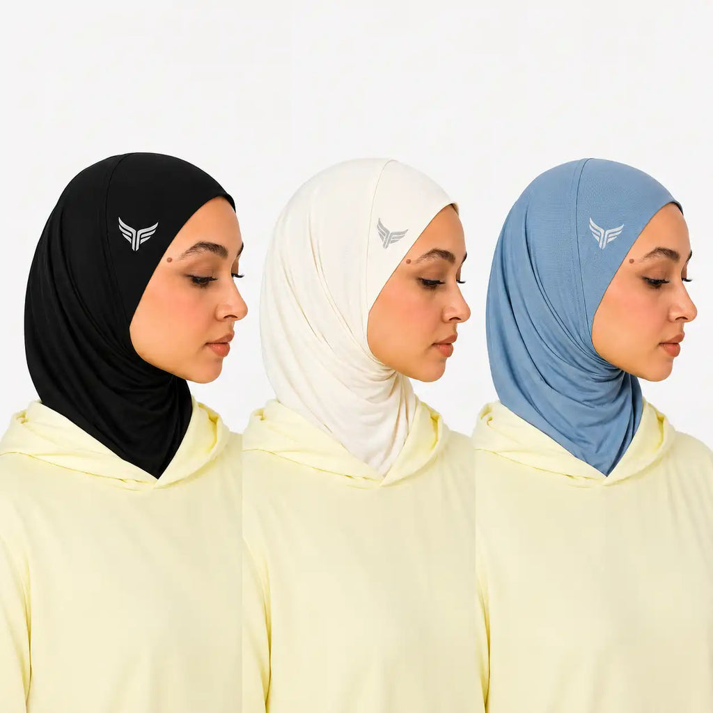 Sports Hijab - Off White , Black , Dusty Blue (Bundle)